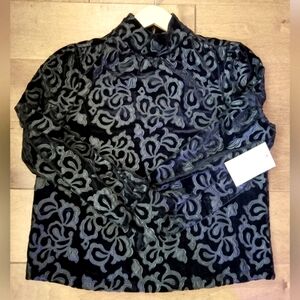 Calligraphie Black Faux Leather Applique Edgy Witchy Top Whimsygoth Women Sz M